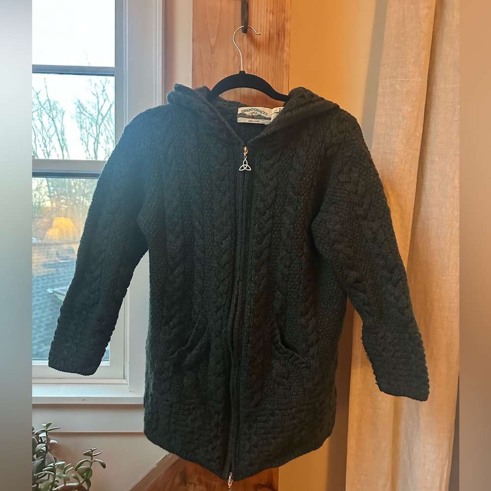 Green Hooded Wool Knit Sweater